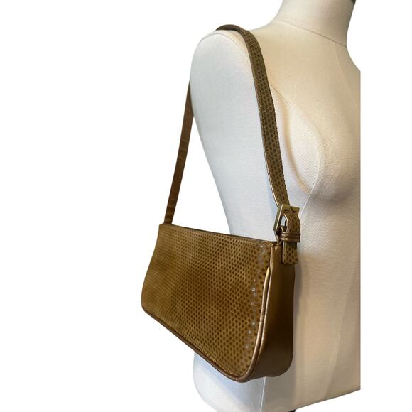 VTG Genuine Leather Shoulder Bag Baguette Textured Boho Y2K - Picture 10 of 13